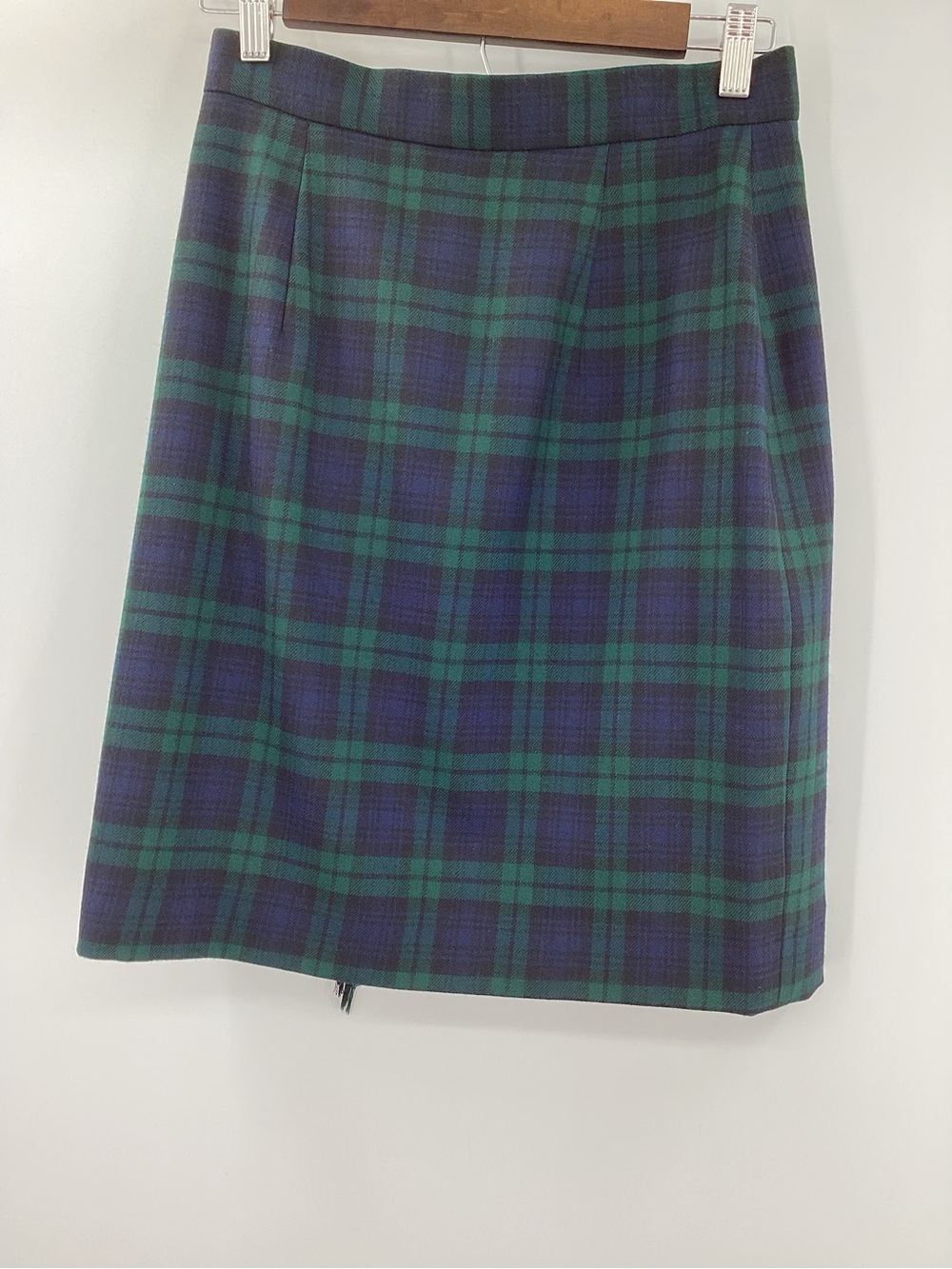 JH Collectibles Wool Green & Navy Plaid Fringe Wrap Midi Skirt - Picture 2 of 10